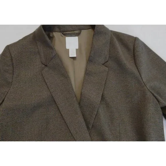 H&M Plaid Blazer Size Small Double Breasted Academic Preppy Classic Brown - Picture 3 of 9